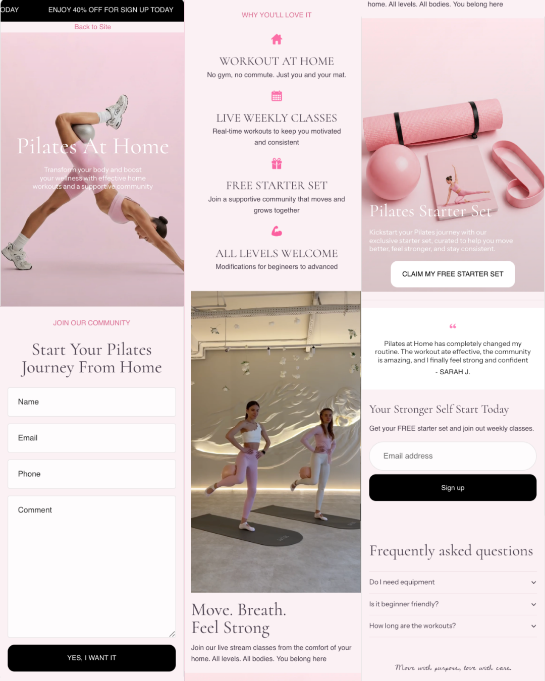 Pink Pilates Landing Page
