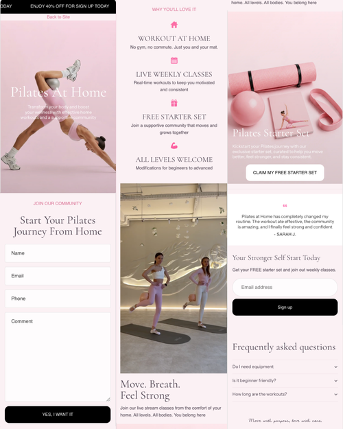 Pink Pilates Landing Page
