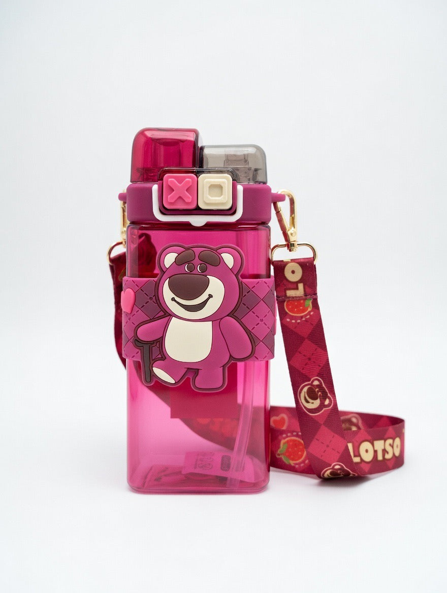 Adorable White Lotso Double Straw Drink Tumbler with Strap